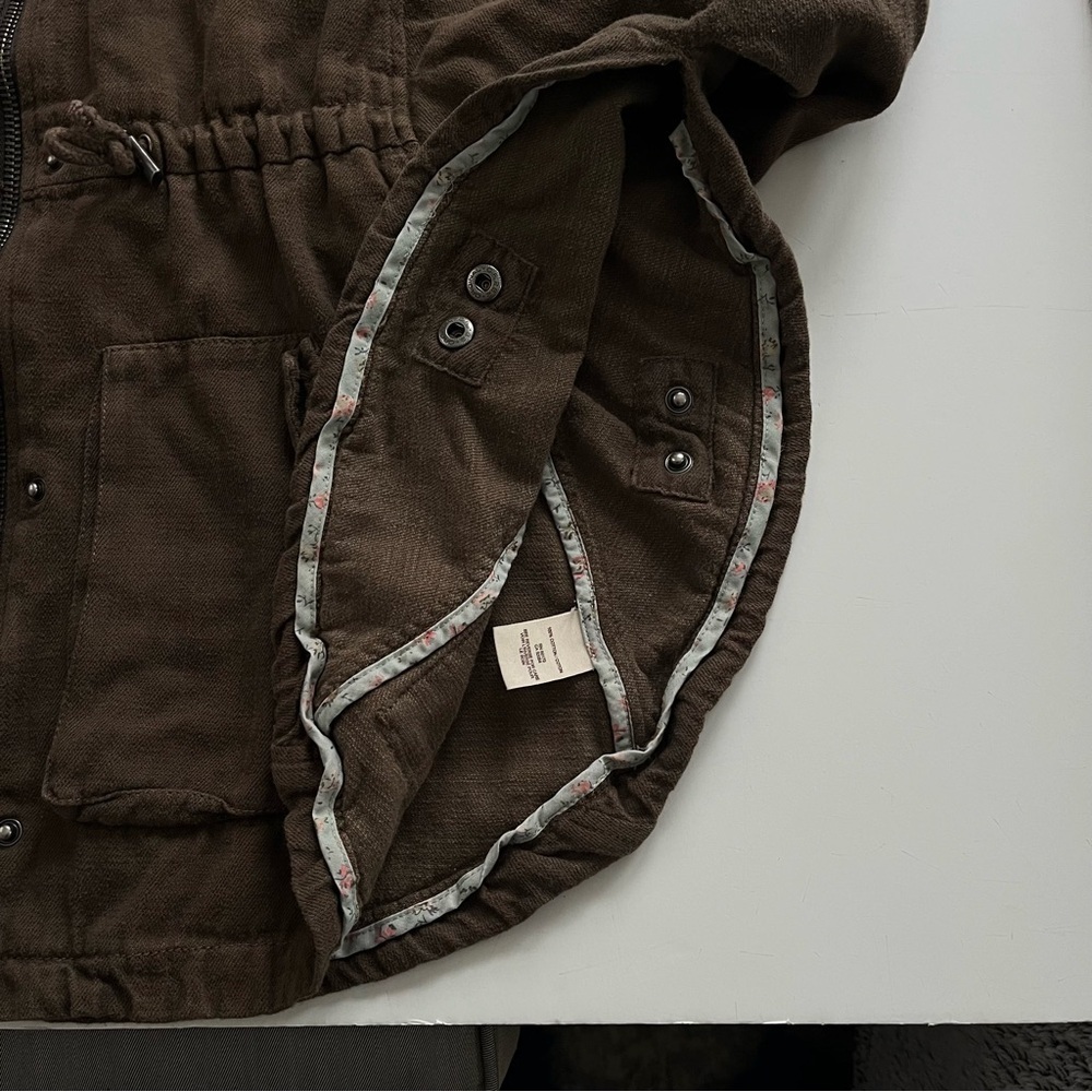 Vtg Free People 1970 Batwing Utility Hooded Jacket Sz S Brown Boho Poncho 90s - Picture 10 of 11